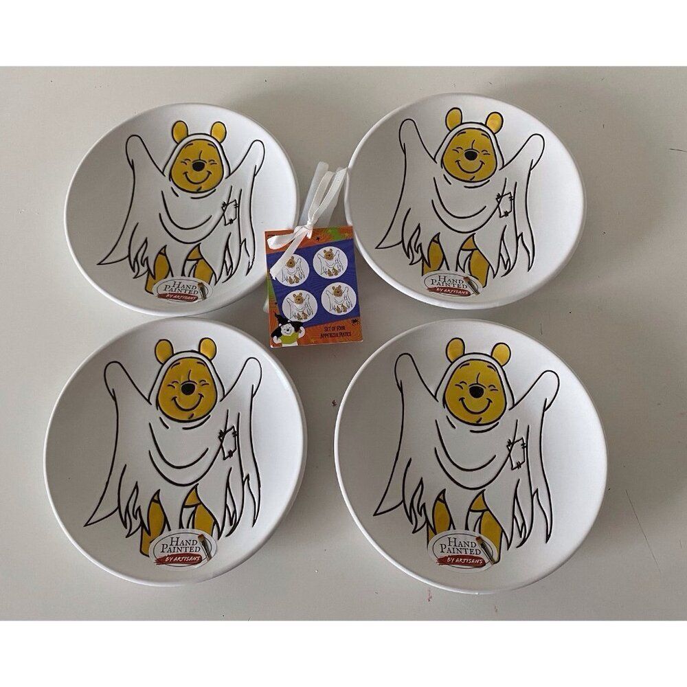 Set Of‎ 4 Disney Winnie The Pooh Halloween Ghost Ceramic Appetizer Plates NEW